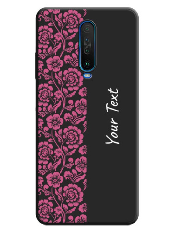 Custom Pink Floral Pattern Design With Custom Text On Space Black Personalized Soft Matte Phone Covers -Poco X2