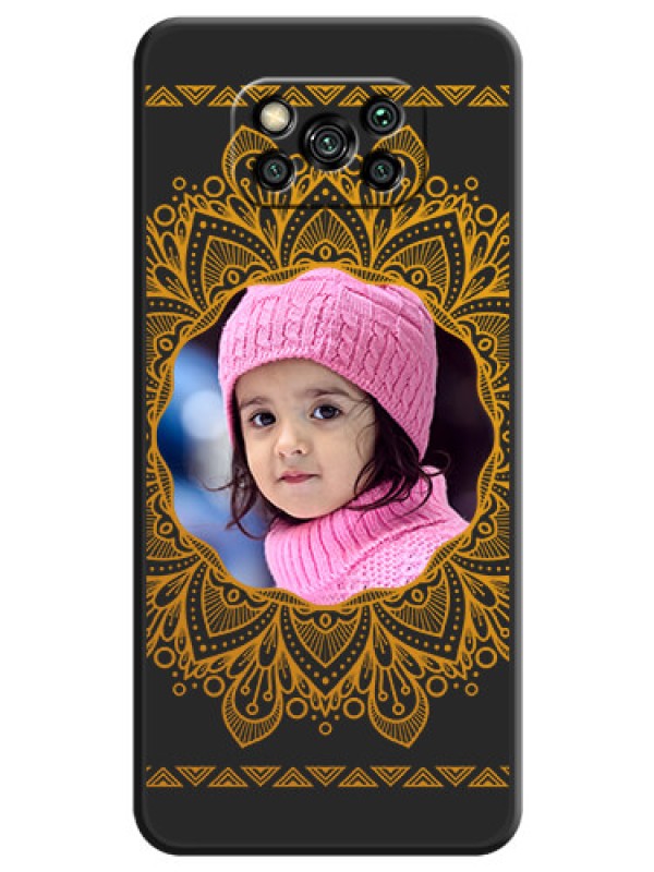 Custom Round Image with Floral Design on Photo on Space Black Soft Matte Mobile Cover - Poco X3 Pro