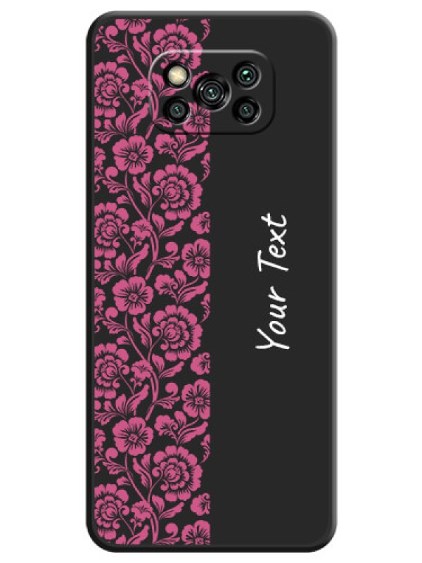 Custom Pink Floral Pattern Design With Custom Text On Space Black Personalized Soft Matte Phone Covers -Poco X3 Pro