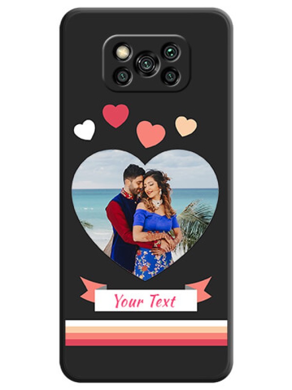 Custom Love Shaped Photo with Colorful Stripes on Personalised Space Black Soft Matte Cases - Poco X3