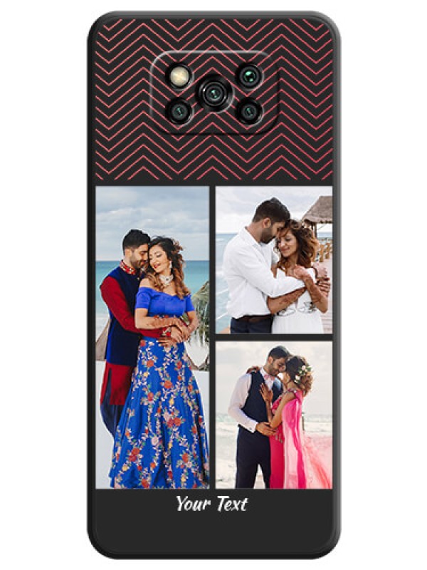 Custom Wave Pattern with 3 Image Holder on Space Black Custom Soft Matte Back Cover - Poco X3