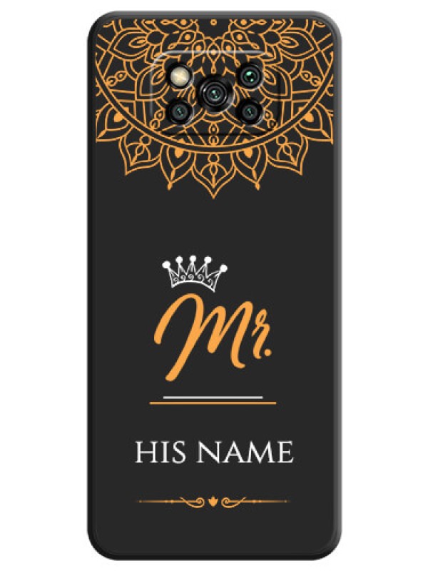 Custom Mr Name with Floral Design  on Personalised Space Black Soft Matte Cases - Poco X3
