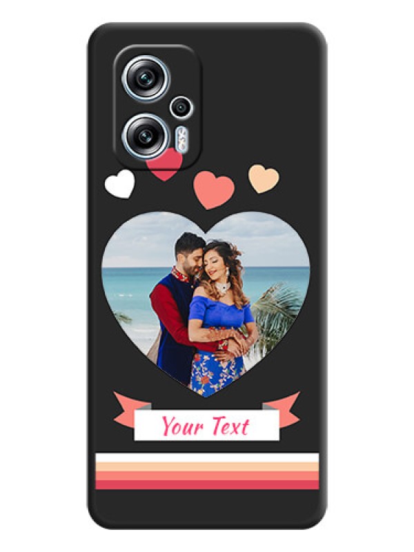 Custom Love Shaped Photo with Colorful Stripes on Personalised Space Black Soft Matte Cases - Poco X4 Gt 5G