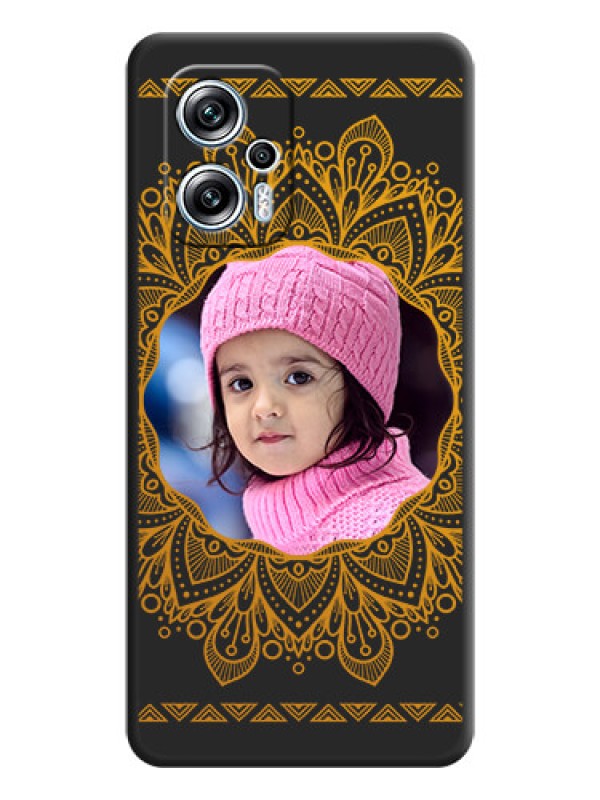 Custom Round Image with Floral Design on Photo on Space Black Soft Matte Mobile Cover - Poco X4 Gt 5G