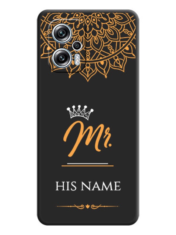 Custom Mr Name with Floral Design  on Personalised Space Black Soft Matte Cases - Poco X4 Gt 5G