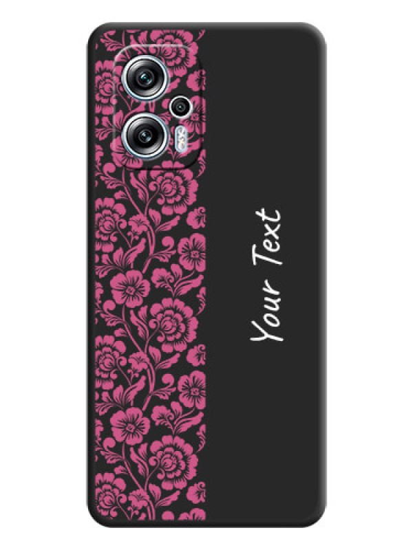 Custom Pink Floral Pattern Design With Custom Text On Space Black Personalized Soft Matte Phone Covers -Poco X4 Gt 5G