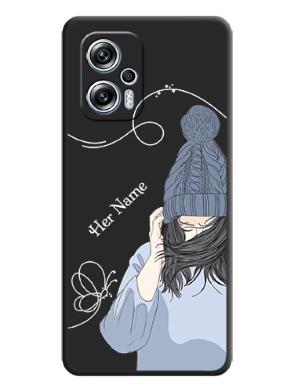 Custom Girl With Blue Winter Outfiit Custom Text Design On Space Black Personalized Soft Matte Phone Covers -Poco X4 Gt 5G