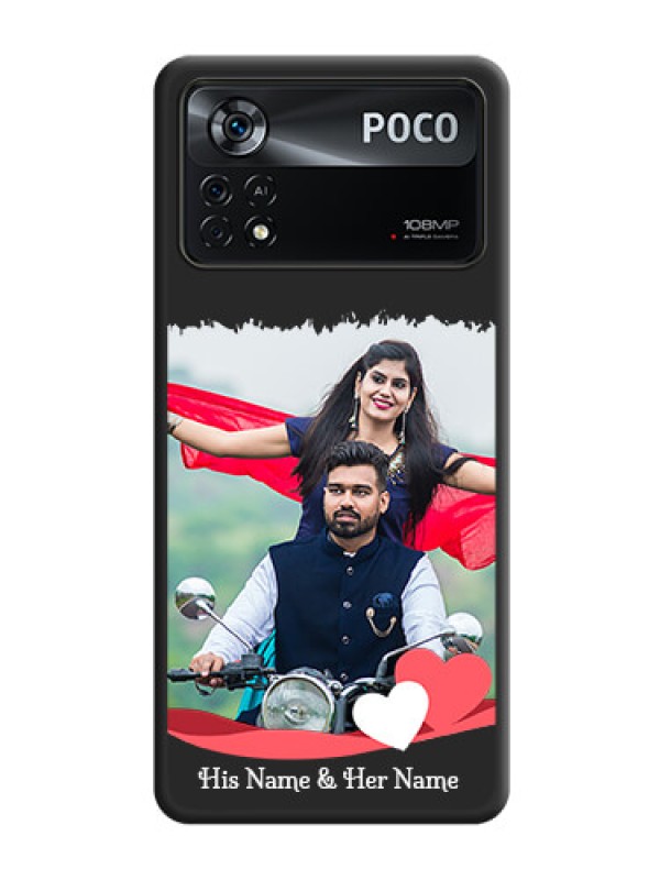 Custom Pin Color Love Shaped Ribbon Design with Text on Space Black Custom Soft Matte Phone Back Cover - Poco X4 Pro 5G