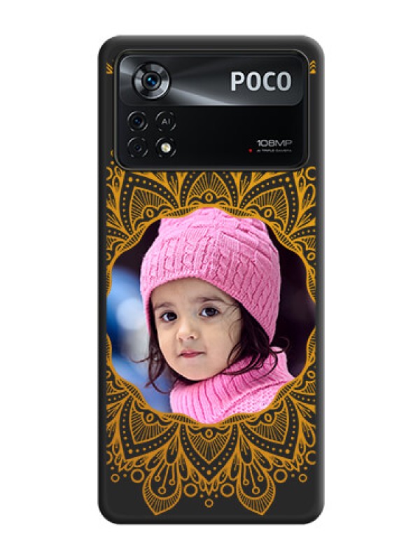 Custom Round Image with Floral Design on Photo on Space Black Soft Matte Mobile Cover - Poco X4 Pro 5G