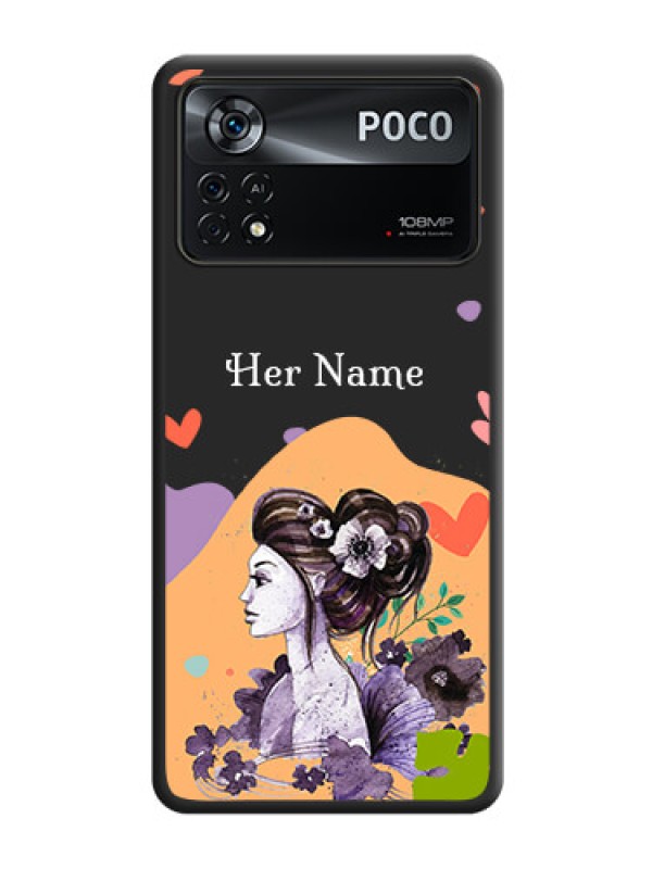 Custom Namecase For Her With Fancy Lady Image On Space Black Personalized Soft Matte Phone Covers -Poco X4 Pro 5G