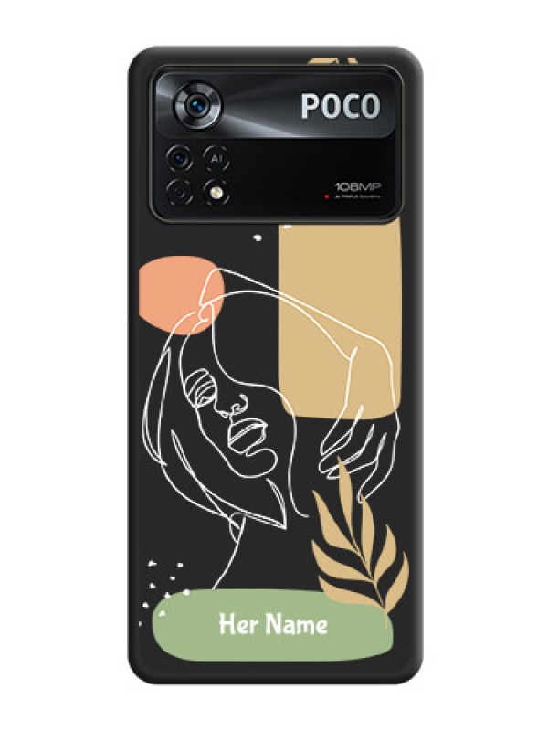 Custom Custom Text With Line Art Of Women & Leaves Design On Space Black Personalized Soft Matte Phone Covers -Poco X4 Pro 5G