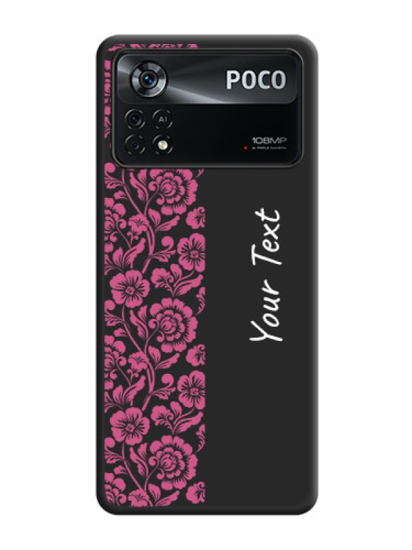 Custom Pink Floral Pattern Design With Custom Text On Space Black Personalized Soft Matte Phone Covers -Poco X4 Pro 5G