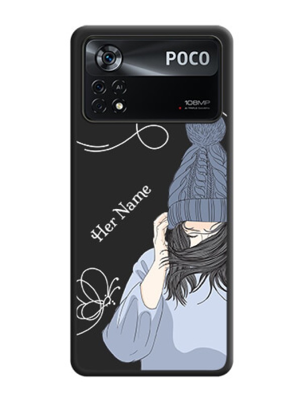 Custom Girl With Blue Winter Outfiit Custom Text Design On Space Black Personalized Soft Matte Phone Covers -Poco X4 Pro 5G