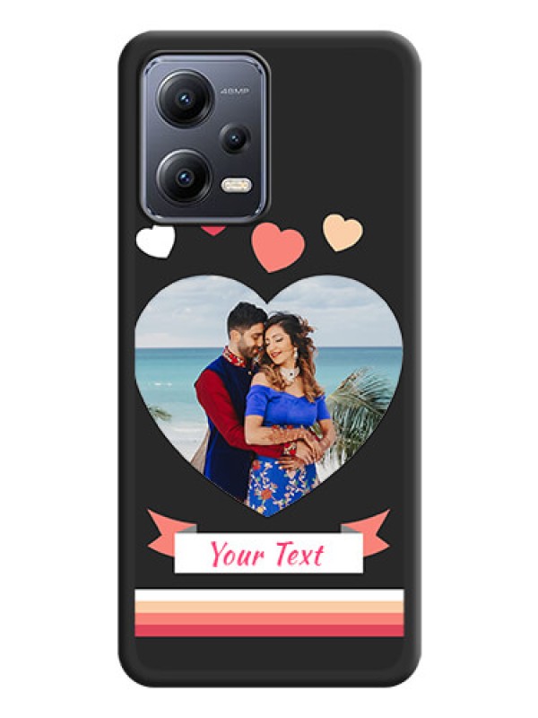 Custom Love Shaped Photo with Colorful Stripes on Personalised Space Black Soft Matte Cases - Poco X5 5G