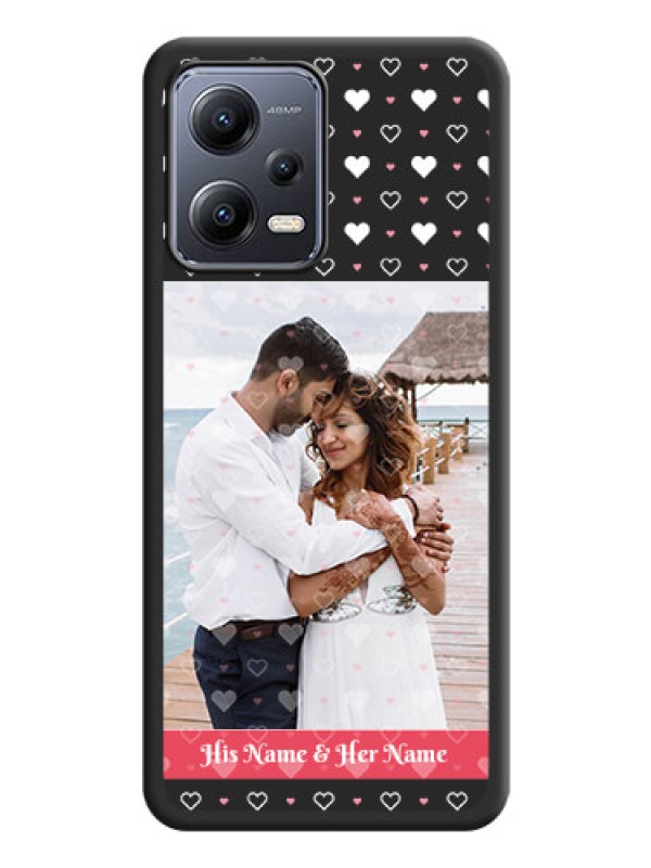 Custom White Color Love Symbols with Text Design on Photo on Space Black Soft Matte Phone Cover - Poco X5 5G