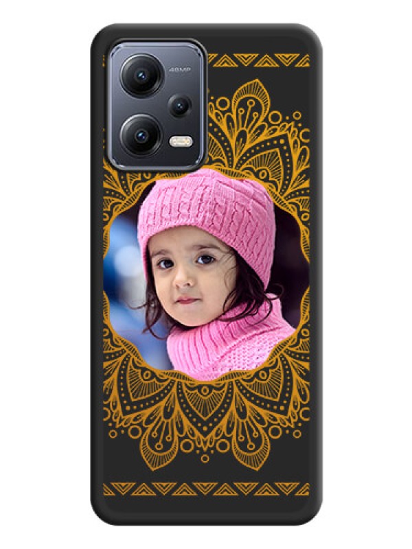 Custom Round Image with Floral Design on Photo on Space Black Soft Matte Mobile Cover - Poco X5 5G