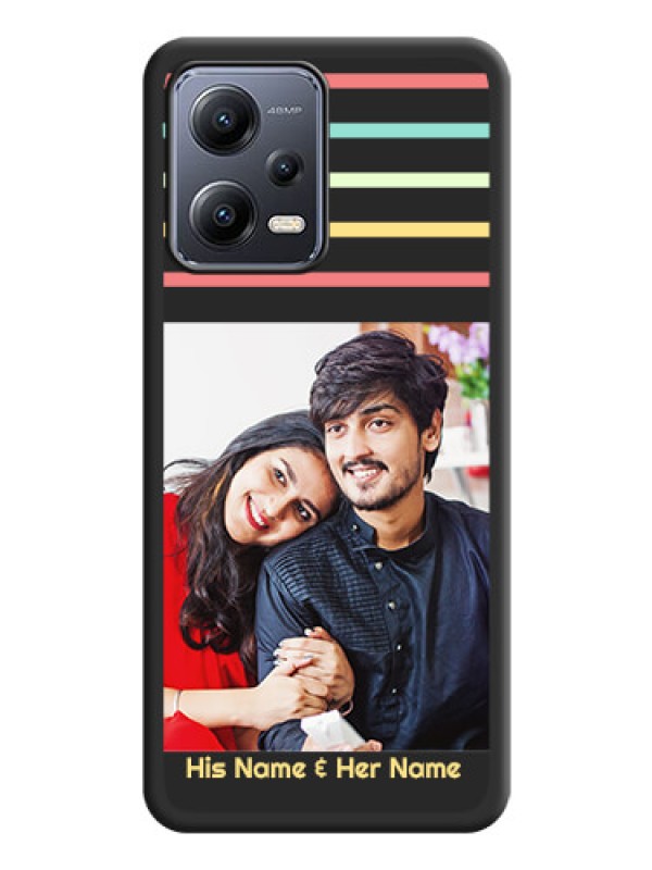 Custom Color Stripes with Photo and Text on Photo on Space Black Soft Matte Mobile Case - Poco X5 5G