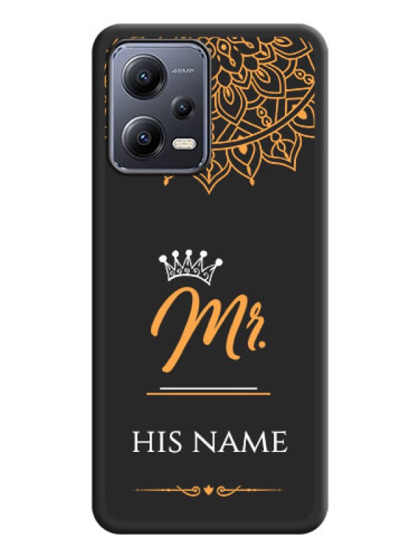 Custom Mr Name with Floral Design  on Personalised Space Black Soft Matte Cases - Poco X5 5G