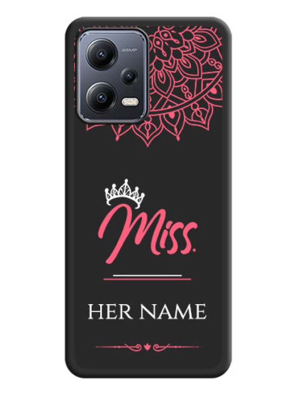Custom Mrs Name with Floral Design on Space Black Personalized Soft Matte Phone Covers - Poco X5 5G