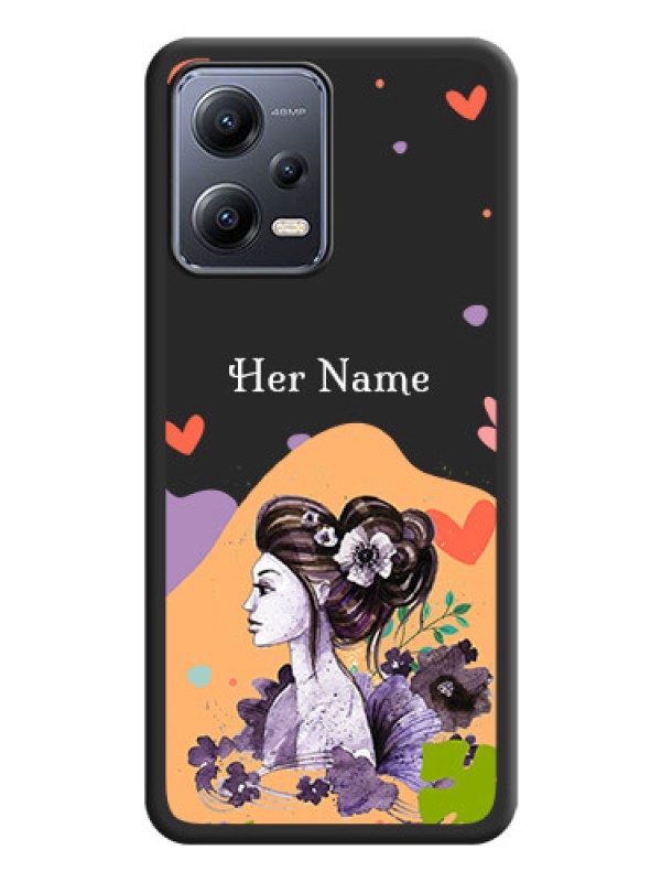 Custom Namecase For Her With Fancy Lady Image On Space Black Personalized Soft Matte Phone Covers -Poco X5 5G