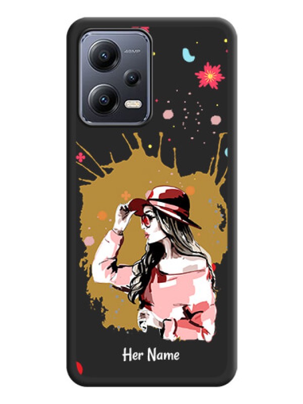 Custom Mordern Lady With Color Splash Background With Custom Text On Space Black Personalized Soft Matte Phone Covers -Poco X5 5G
