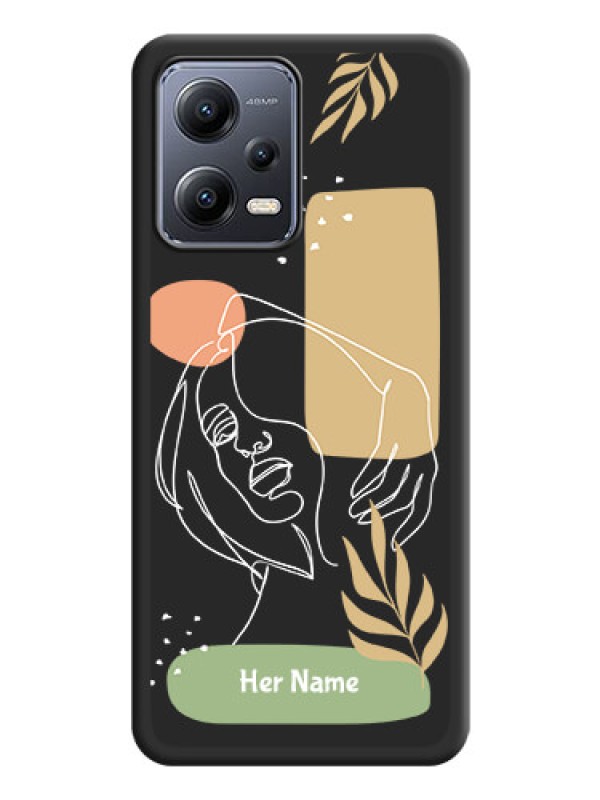 Custom Custom Text With Line Art Of Women & Leaves Design On Space Black Personalized Soft Matte Phone Covers -Poco X5 5G