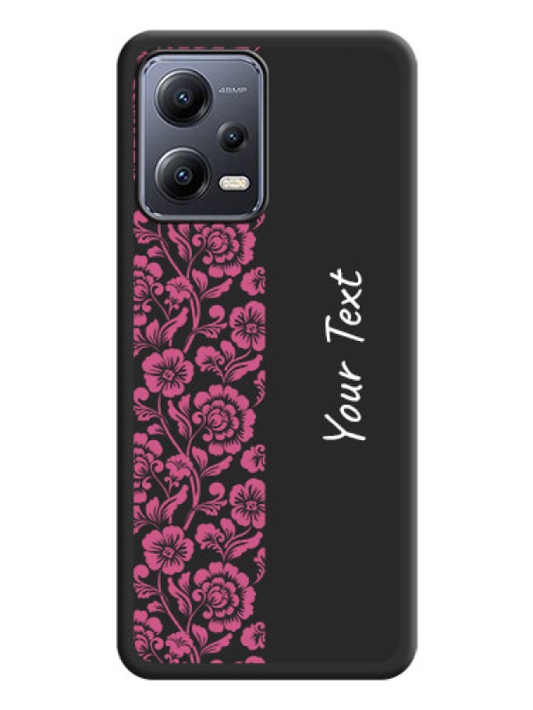 Custom Pink Floral Pattern Design With Custom Text On Space Black Personalized Soft Matte Phone Covers -Poco X5 5G