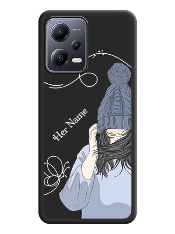 Custom Girl With Blue Winter Outfiit Custom Text Design On Space Black Personalized Soft Matte Phone Covers -Poco X5 5G