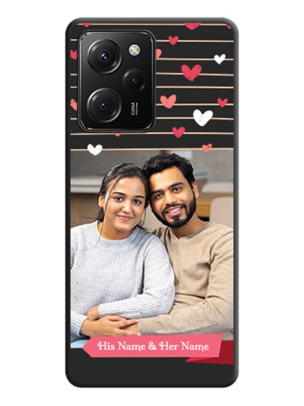 Custom Love Pattern with Name on Pink Ribbon  - Photo on Space Black Soft Matte Back Cover -Poco X5 Pro 5G