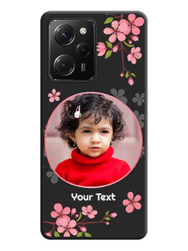 Custom Round Image with Pink Color Floral Design - Photo on Space Black Soft Matte Back Cover -Poco X5 Pro 5G