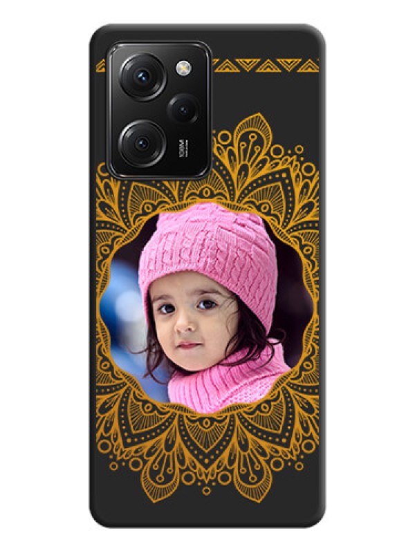 Custom Round Image with Floral Design - Photo on Space Black Soft Matte Mobile Cover -Poco X5 Pro 5G