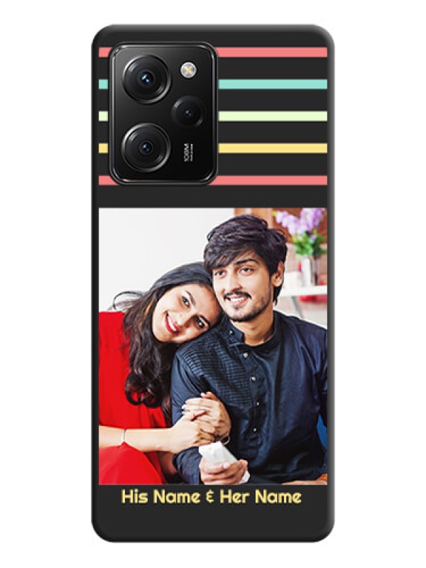 Custom Color Stripes with Photo and Text - Photo on Space Black Soft Matte Mobile Case -Poco X5 Pro 5G