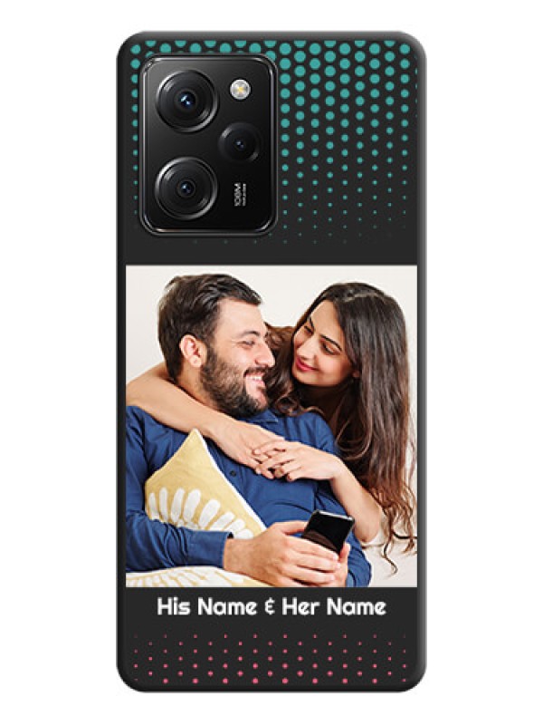 Custom Faded Dots with Grunge Photo Frame and Text on Space Black Custom Soft Matte Phone Cases -Poco X5 Pro 5G