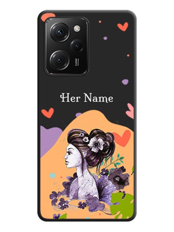 Custom Namecase For Her With Fancy Lady Image On Space Black Personalized Soft Matte Phone Covers -ApplePoco X5 Pro 5G