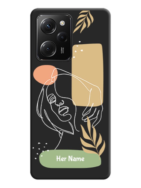 Custom Custom Text With Line Art Of Women & Leaves Design On Space Black Personalized Soft Matte Phone Covers -ApplePoco X5 Pro 5G