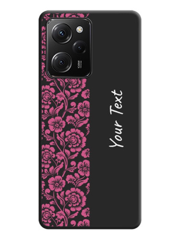 Custom Pink Floral Pattern Design With Custom Text On Space Black Personalized Soft Matte Phone Covers -ApplePoco X5 Pro 5G