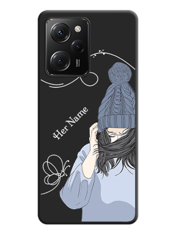 Custom Girl With Blue Winter Outfiit Custom Text Design On Space Black Personalized Soft Matte Phone Covers -ApplePoco X5 Pro 5G