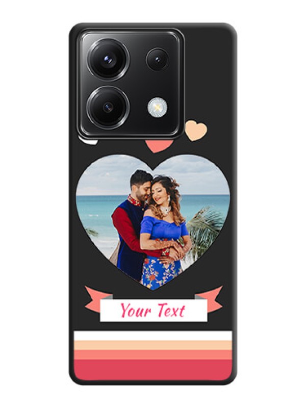 Custom Love Shaped Photo with Colorful Stripes on Personalised Space Black Soft Matte Cases - Poco X6 5G