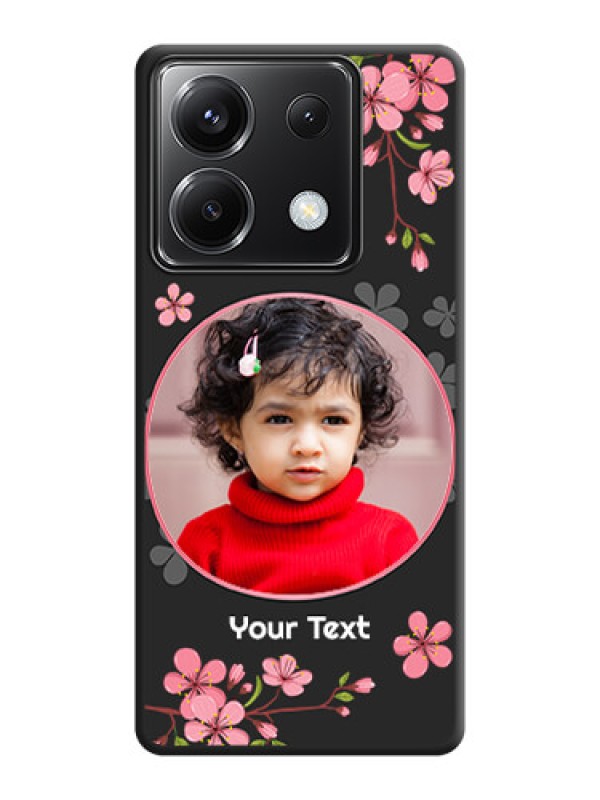 Custom Round Image with Pink Color Floral Design - Photo on Space Black Soft Matte Back Cover - Poco X6 5G
