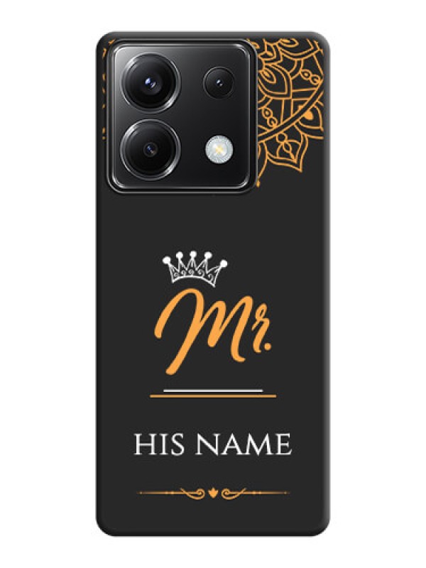 Custom Mr Name with Floral Design on Personalised Space Black Soft Matte Cases - Poco X6 5G