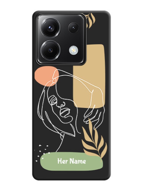 Custom Custom Text With Line Art Of Women & Leaves Design On Space Black Personalized Soft Matte Phone Covers - Poco X6 5G