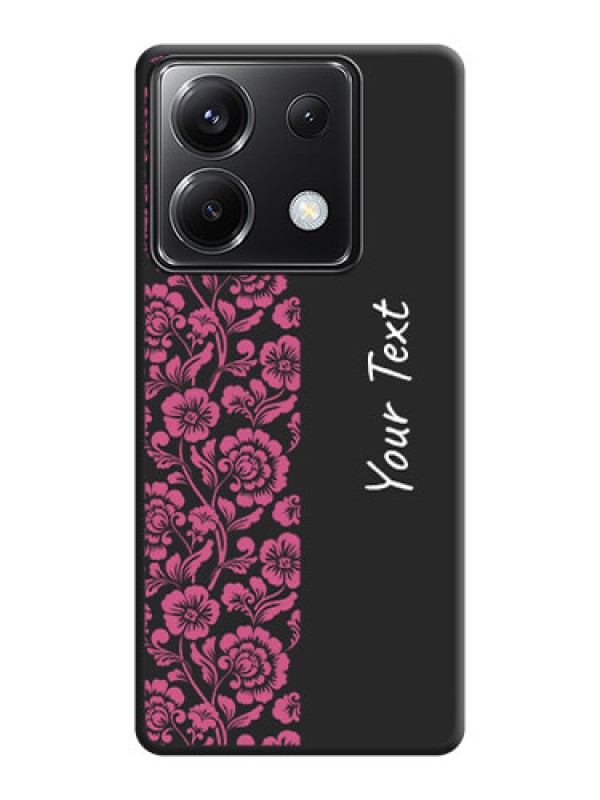 Custom Pink Floral Pattern Design With Custom Text On Space Black Personalized Soft Matte Phone Covers - Poco X6 5G