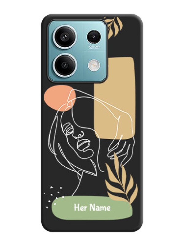 Custom Custom Text With Line Art Of Women & Leaves Design On Space Black Personalized Soft Matte Phone Covers - Poco X6 Neo 5G