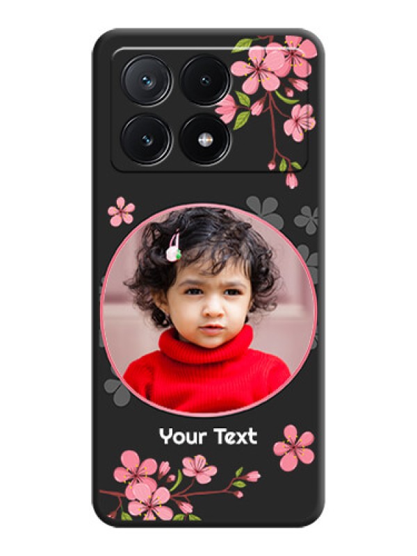Custom Round Image with Pink Color Floral Design - Photo on Space Black Soft Matte Back Cover - Poco X6 Pro 5G
