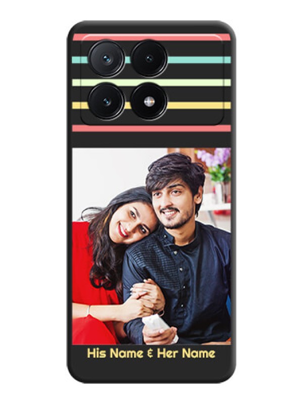 Custom Color Stripes with Photo and Text - Photo on Space Black Soft Matte Mobile Case - Poco X6 Pro 5G