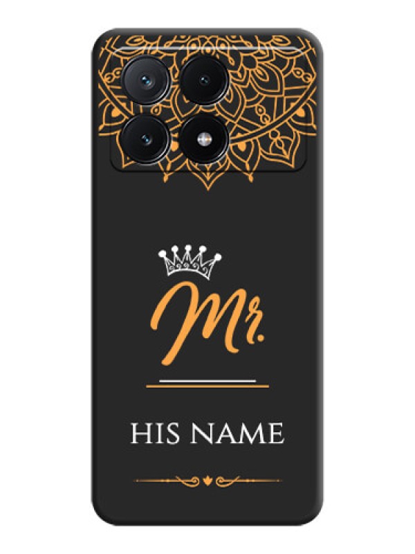 Custom Mr Name with Floral Design on Personalised Space Black Soft Matte Cases - Poco X6 Pro 5G