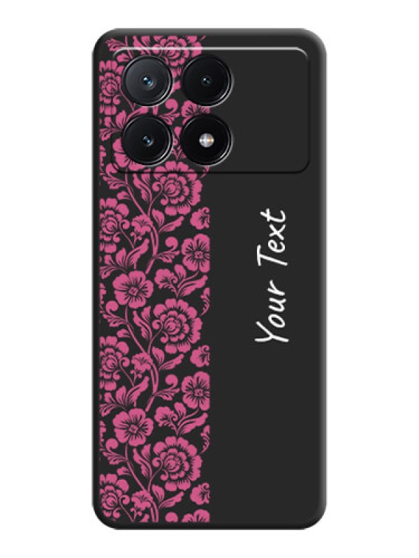 Custom Pink Floral Pattern Design With Custom Text On Space Black Personalized Soft Matte Phone Covers - Poco X6 Pro 5G