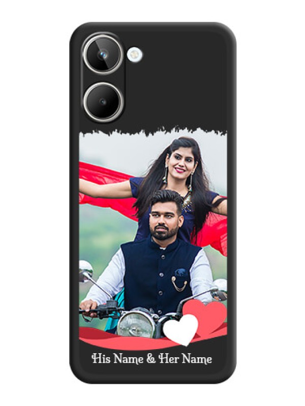 Custom Pin Color Love Shaped Ribbon Design with Text on Space Black Custom Soft Matte Phone Back Cover - Realme 10 Pro 5G