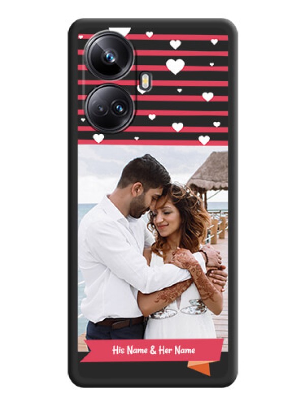 Custom White Color Love Symbols with Pink Lines Pattern on Space Black Custom Soft Matte Phone Cases - Realme 10 Pro Plus 5G