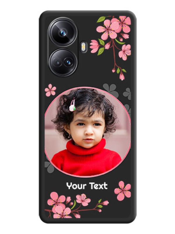 Custom Round Image with Pink Color Floral Design on Photo on Space Black Soft Matte Back Cover - Realme 10 Pro Plus 5G